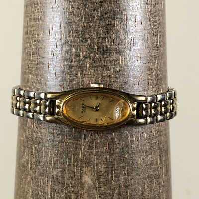 Vintage Pulsar Women V220-6190 Dress Gold Tone Oval Quartz Analog