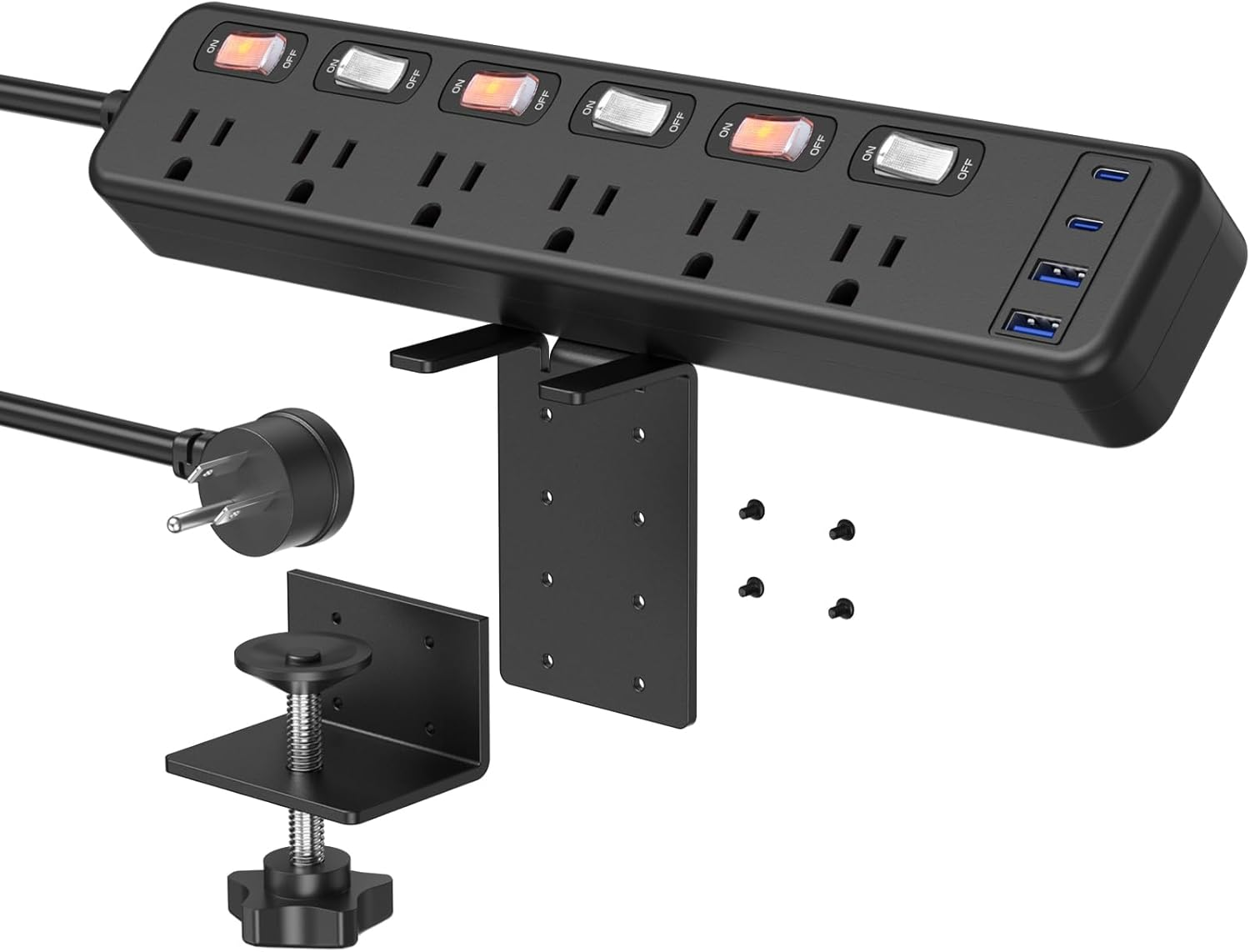 Clamp Power Strip Standing Desk with 20W USB C, 2 in 1 Clip Desktop Surge Protec-image