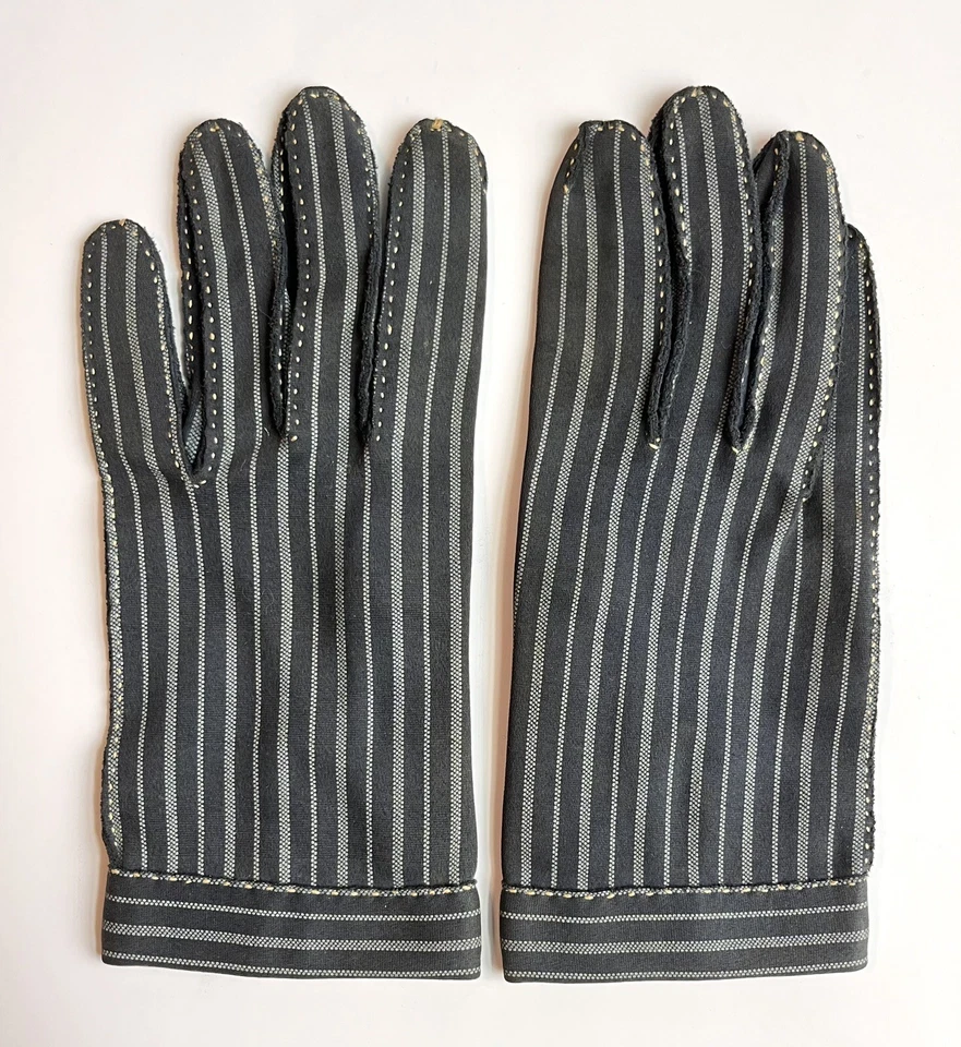 爱马仕复古 20 世纪 50 年代手套-正确尺寸小号-灰色条纹-状况完好 — 第 4/4 张图片