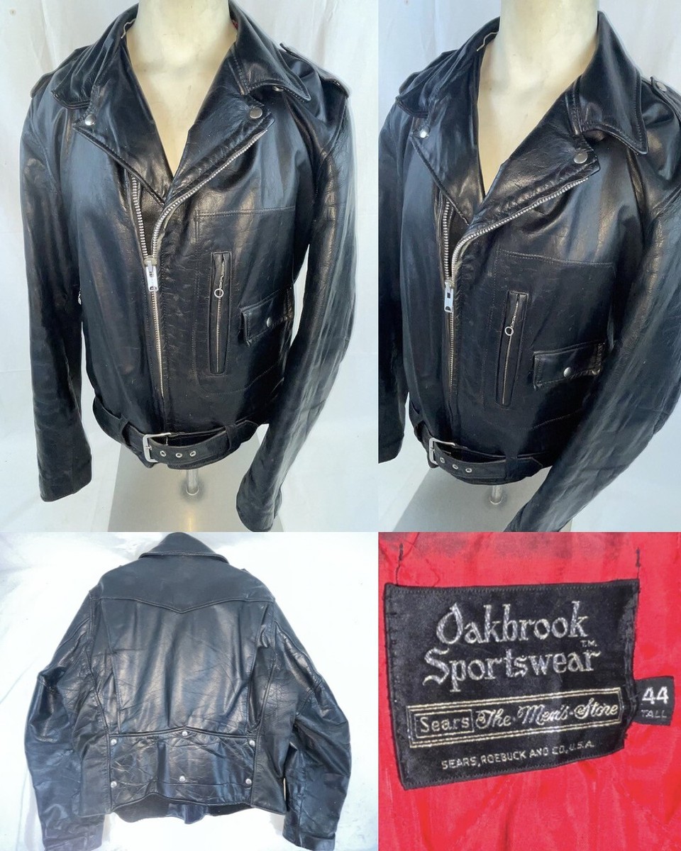 VTG 60S 70S MENS 44 SEARS OAKBROOK BLACK LEATHER MOTORCYCLE