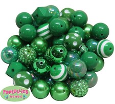 20mm Christmas Green Chunky Acrylic Bubblegum Beads 52 pc assorted styles