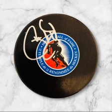 PHIL HOUSLEY HOF SIGNED / AUTOGRAPHED LOGO HOCKEY PUCK NICE!!