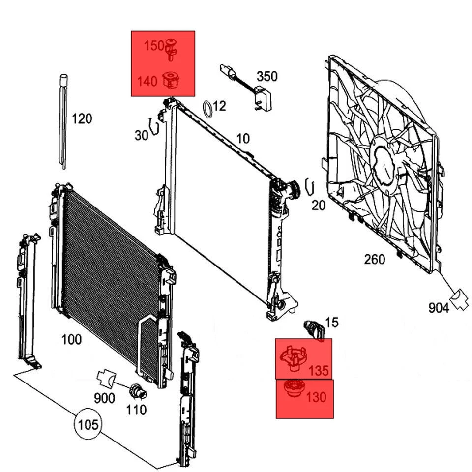 New Radiator Mount Bracket Kit Fit for Mercedes Benz C200 C280 C300 GLK350 SL500 - Image 4 of 4