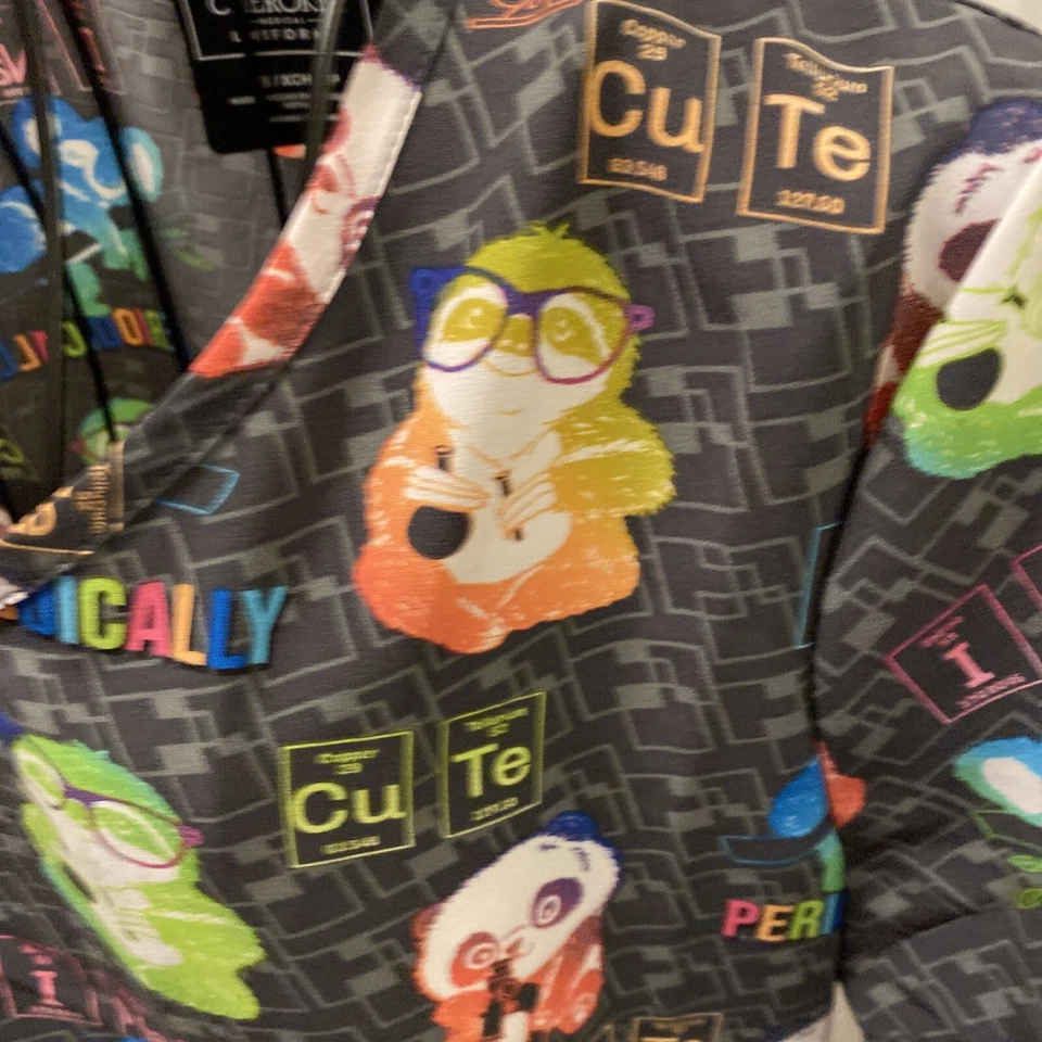 New Cherokee Modern Classic Grey Science Animals Extra Small XS women scrub top - Image 3 of 4