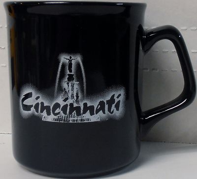 Cincinnati Ohio Black Coffee Mug With Fountain Square by Hudson News BRAND NEW