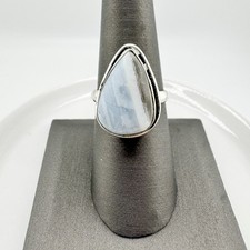 Vintage Blue Lace Agate Teardrop Ring Sterling Silver Natural Stone New