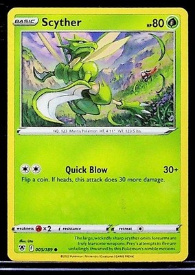 Pokemon Scyther Basic Grass Trading Card Protective Sleeve Quick Blow #80 EUC