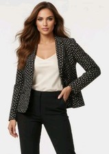 ANN TAYLOR LOFT EYELET FLORAL BLAZER JACKET TAN/BLACK CAREER SIZE 8P