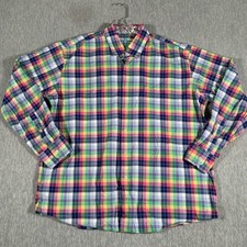 Alan Flusser Shirt Mens XL Multicolor Plaid Long Sleeve Button Front Cotton