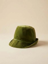 Vintage 1960s Olive Green Velvet Cloche Hat Mod Bucket Hat Mid Century