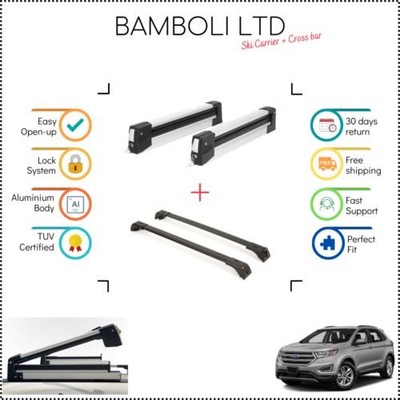 Bamboli 29.5'' Ski Carrier & Black Cross Bar Set For Ford Edge 2015-> 4 pcs