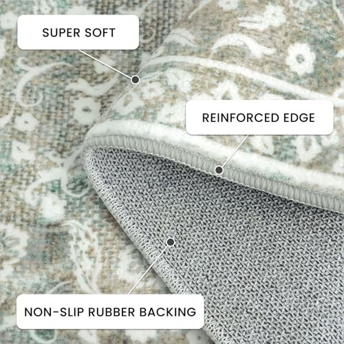 Vintage Washable Runner Rug 2x6, Sage Green Beige Runners for hallways, Super - Picture 7 of 7