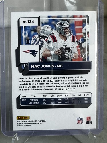 Mac Jones 2022 Donruss Stat Line Purple /352 Patriots - Picture 2 of 2