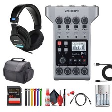 Zoom PodTrak P4 Portable Podcast Recorder Headphones, Travel Bag, Bundle