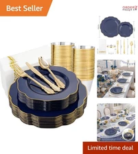 175PCS Blue Plastic Plates Disposable Silverware Set for Parties Holiday Events