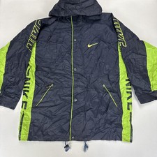 Vintage NIKE Premier Jacket Mens XL Navy Fluro Green Heavy Polyester PVC Logos