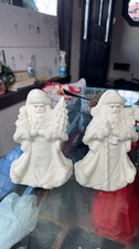 Pair of Vintage White Ceramic Santa Claus Figurines