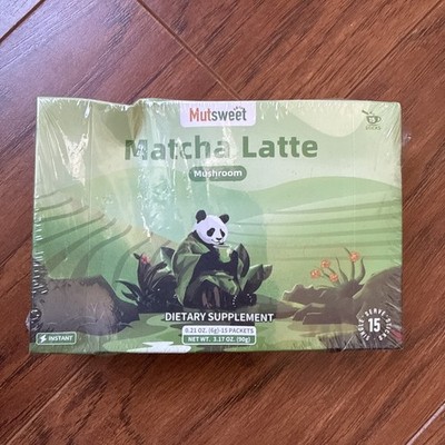 Mutsweet Matcha Latte Mushroom 15 Packets Tea 10 Mushrooms & Skim Milk Powder