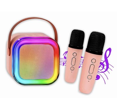 Kids Mini Karaoke Machine 2 Wireless Microphones Bluetooth RGB Party Gift Set