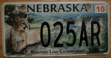SINGLE NEBRASKA LICENSE PLATE - 025AR - MOUNTAIN LION CONSERVATION