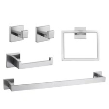 Bathroom Hardware 5-Piece Bath Hardware Set with Towel Bar, Towel Ring, Robe Hoo