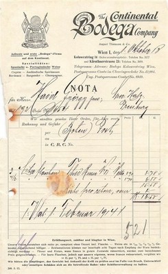 Old Invoice - Continental Bodega Comp Vienna 1919 Austria