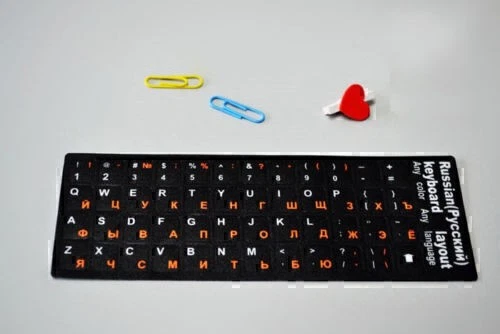 New Russian Standard Keyboard Layout Sticker Orange Letters on Black - Image 3 of 4
