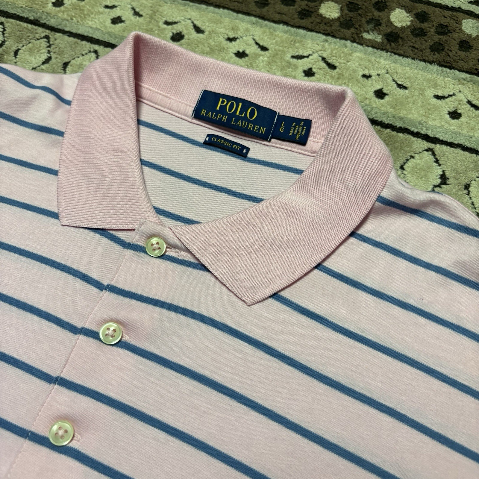 Polo Ralph Lauren camicia uomo polo grande vestibilità classica rosa blu righe carne pony