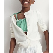 Crewcuts by J.Crew Scalloped Lightweight Cotton Cardigan Girls M White Crew Neck