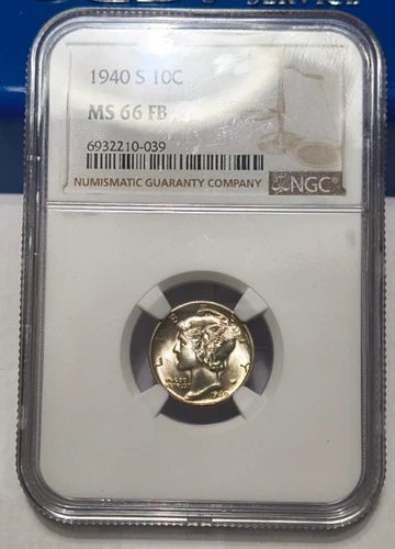 1940-s Mercury Dime - 10c NGC MS66 FB - Full Bands Gem