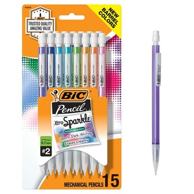 BIC Xtra-Sparkle Number 2 Mechanical Pencils With 15 Count (Pack of 1), Black 