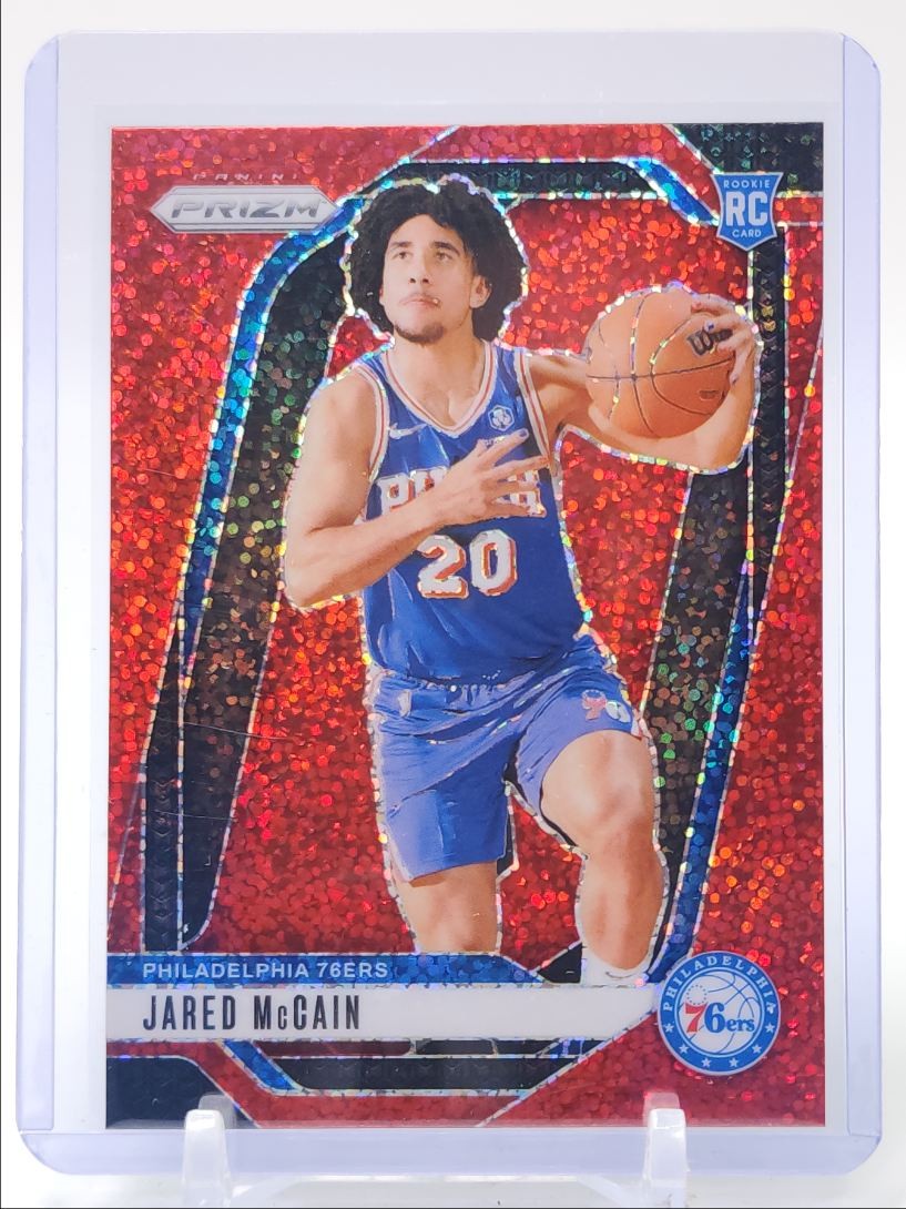 JARED MCCAIN 2024-25 PANINI PRIZM ROOKIE RED SPARKLE 76ERS #222 A RC Q2045