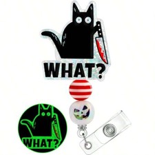 Halloween Badge Reel With Clip Black Cat Glow In The Dark