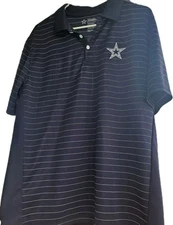 Dallas Cowboys Authentic Polo Golf Shirt Mens Large Blue Stripe Short Sleeve 