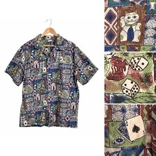 Rainbow Hawaii Ace of Spades Lucky Cat Dice Hawaiian Print Shirt 2XL Aloha