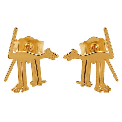 14k Gelbgold Nazca Linie Hund Geoglyphe Ohrstecker Peru Antike Weltwunder
