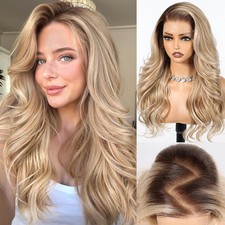 13x6 HD  Lace Front Wig, 24 Inch Ombre Gritty Blonde Long