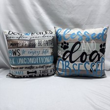 Set of 2 Throw Pillow COVERS Puppy Dog Rules/Dog Obsessed 16  x16  