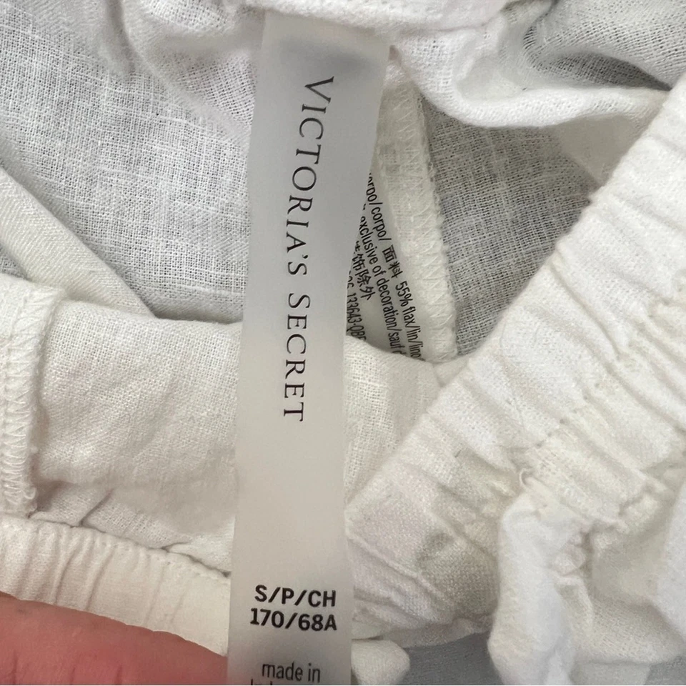 Victoria's Secret Pantalón Corto Cintura Elástica Mezcla Lino Blanco Talla Pequeña S B174 Foto 2 de 4