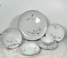 6 Pc Setting Cherry Blossom Dinner Bread Plate Cereal Dessert Bowls Cup Saucer#2
