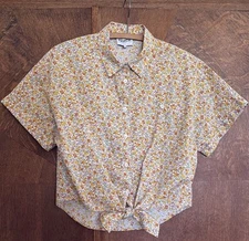 FRNCH Paris Tie Front Floral Button Up Shirt M EUC