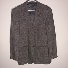 Bert Pulitzer Men's 42R Grey 100 Silk Tweed Herringbone 2 Button Blazer Jacket
