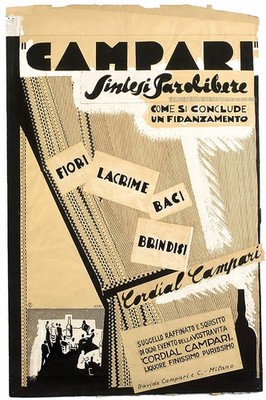 Vintage Campari  1950s Ad Poster - Italian Art Print 24x36  - Modernist Design