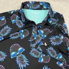Birdie Bound Polo Shirt Men  s large Pineapple Sunglasses Graphic Print Golf