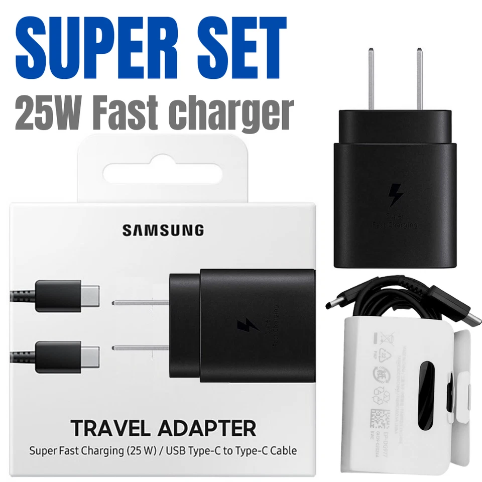Cargador rápido USB C 25W enchufe de pared adaptador de corriente cable USB C para Android Samsung Foto 2 de 4