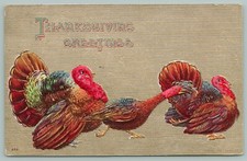 Thanksgiving~Family Of Turkeys~Parents Eye Young Poult Running~Gold Back~Emboss