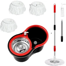 Spin Mop and Bucket Set with Wringer, 360° Dual Head Self-Wringing, 20QT
