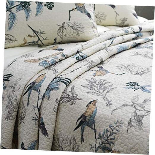 Size Quilt Set Cotton Birds Farmhouse Bedspread Sets Twin Country Chic