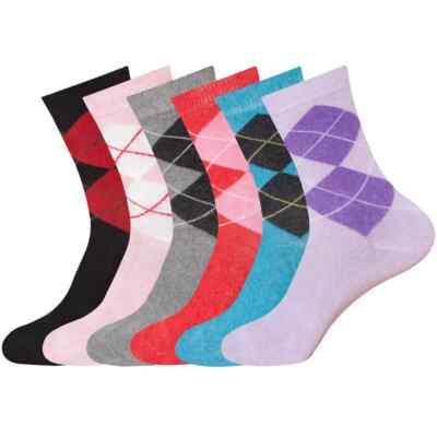 12 Pairs Women's Ladies Girls Ankle Socks Cotton Plain Argyle Socks Size 4-7