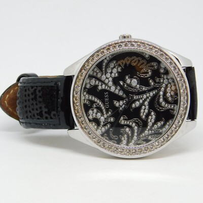 GUESS U90033L1 Genuine Leather Quartz Analog Women's Watch New Battery